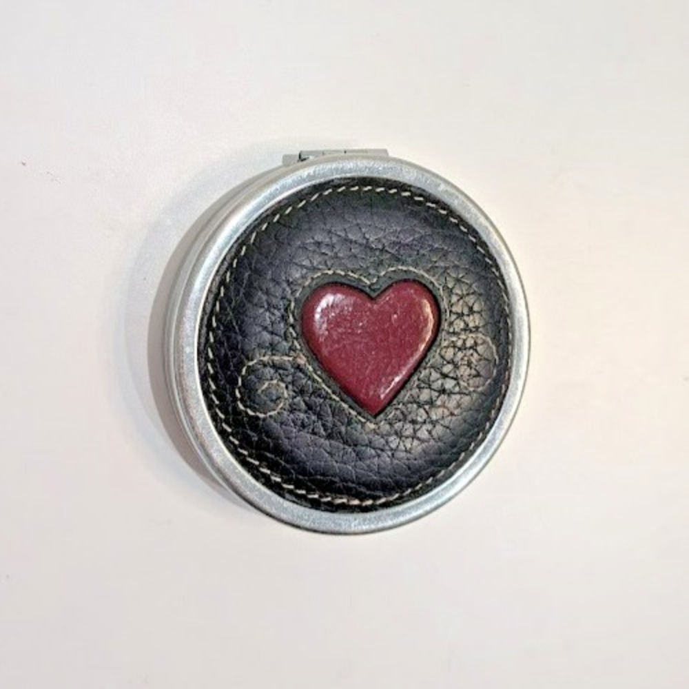 Brighton Heart Red and Black Leather Metal Dual Mirror Compact Stitching Y2K